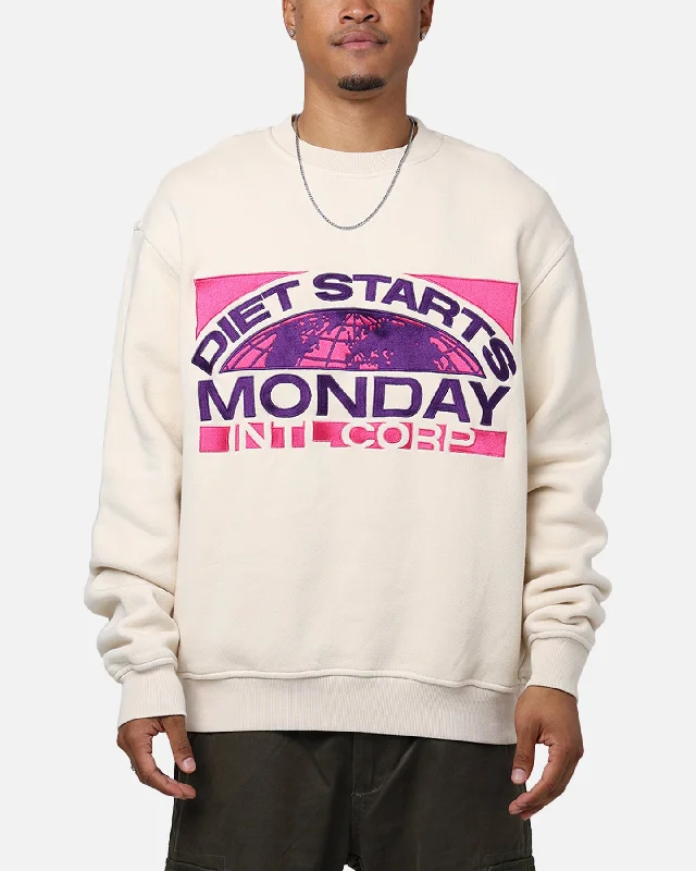 Diet Starts Monday Diet Crop Sweatshirt Crewneck Antique White Hoodie with Stripes Bold Sporty