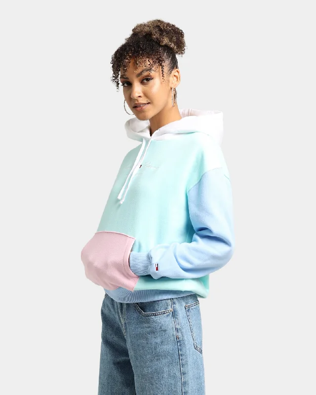 Tommy Jeans Women's Colour Block Hoodie Light Powdery Blue Hoodie with Oversized Fit Loose Comfortable