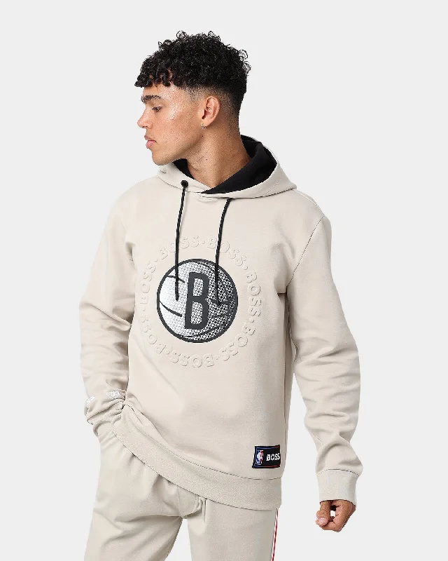 Hugo Boss Hugo Boss X NBA Basic Brooklyn Nets Hoodie Light Beige Hoodie with Belted Waist Structured Tailored