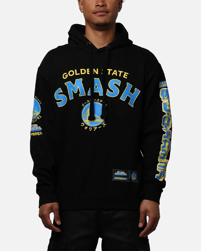 Hyperfly X My Hero Academia X NBA Golden State Warriors Hoodie Black Hoodie with Batwing Sleeves Loose Dramatic