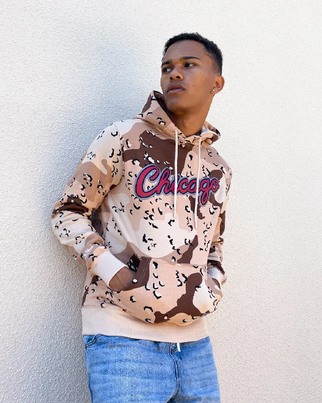 Mitchell & Ness Chicago Bulls Camo Reflective Hoodie Sand Camo Hoodie with Hem Raw Edge Edgy Unfinished