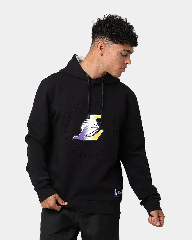 Hugo Boss Hugo Boss X NBA Basic Los Angeles Lakers Hoodie Black Hoodie with Side Slits Relaxed Casual