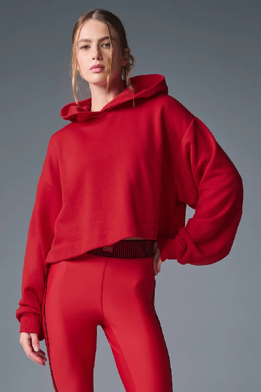 Bae Hoodie - Bold Red Hoodie with Button Placket Classic Preppy