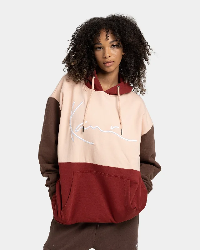 Karl Kani Signature Block Hoodie Rose Hoodie with Hem Ribbing Snug Secure