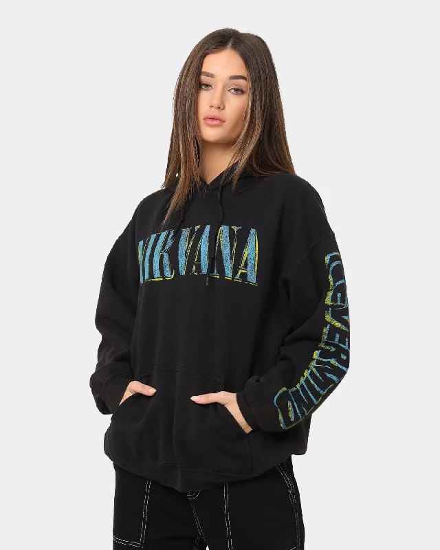 Nirvana Nevermind Hoodie Black Wash Hoodie with Hem Patch Decorative Personalized