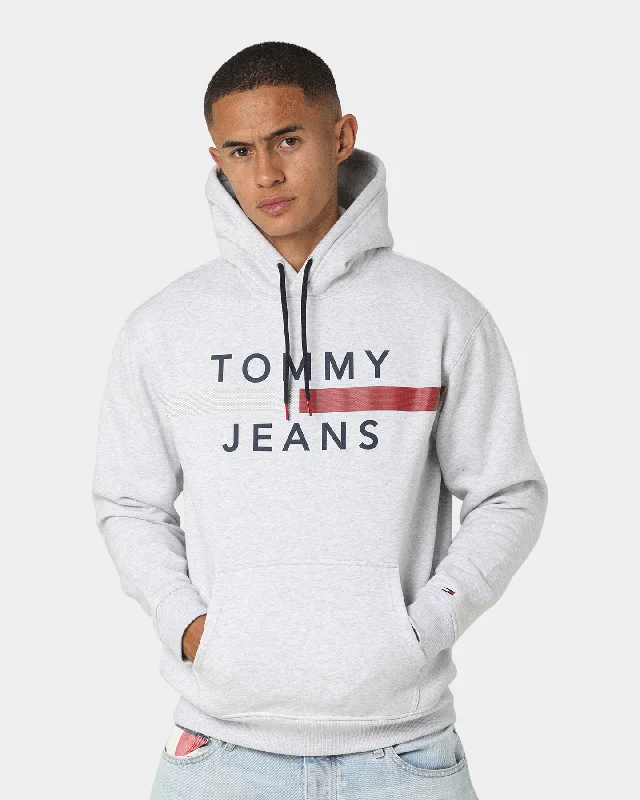 Tommy Jeans Reflective Flag Hoodie Silver Grey Heather Hoodie with Lining Warm Insulated