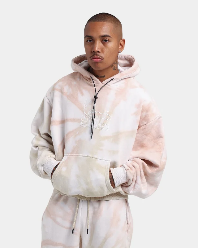 Karl Kani Signature KKJ Tie Dye Oversized Hoodie Light Sand Hoodie with High-Low Hem Asymmetrical Trendy