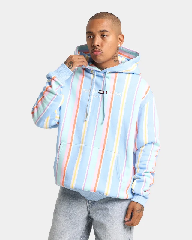 Tommy Jeans Stripe Hoodie Light Powdery Blue Hoodie with Drawstring Waist Adjustable Fitted