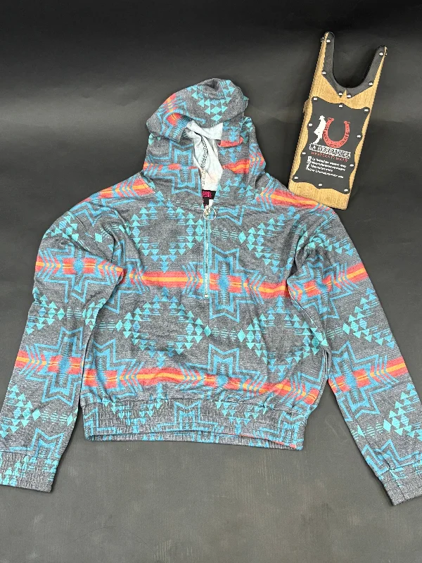 Rock&roll Womens Turquoise Aztec Printed Hoodie Hoodie with Elastic Cuffs Stretchable Comfortable