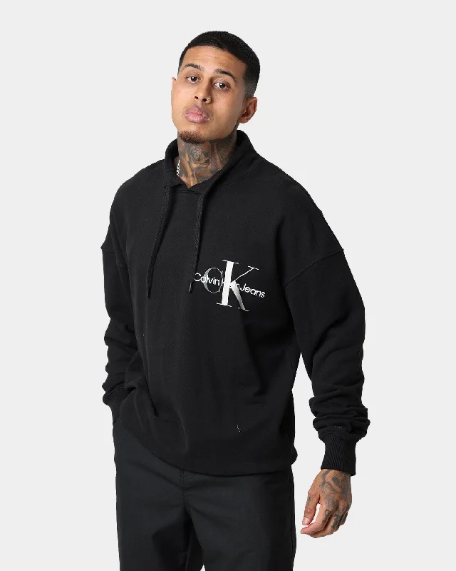 Calvin Klein Monogram Funnel Neck Sweatshirt CK Black Hoodie with Rolled Sleeves Casual Relaxed