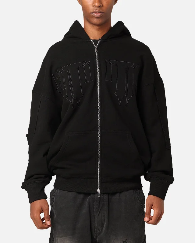 The Anti Order Life Is War Zip Hoodie Black Hoodie with Exposed Zipper Edgy Industrial