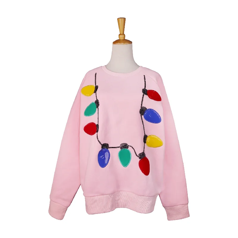 Christmas Lights Light Pink Sweatshirt Hoodie with Oversized Fit Loose Comfortable