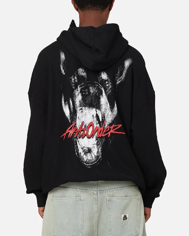 The Anti Order Dog Pound Hoodie Black Hoodie with Hem Raw Edge Edgy Unfinished