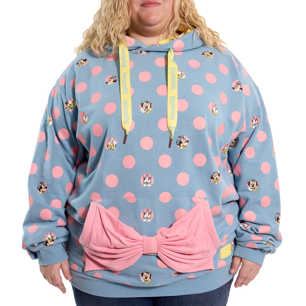 Loungefly Minnie Mouse Pastel Polka Dot Unisex Hoodie Hoodie with Frayed Bohemian Relaxed