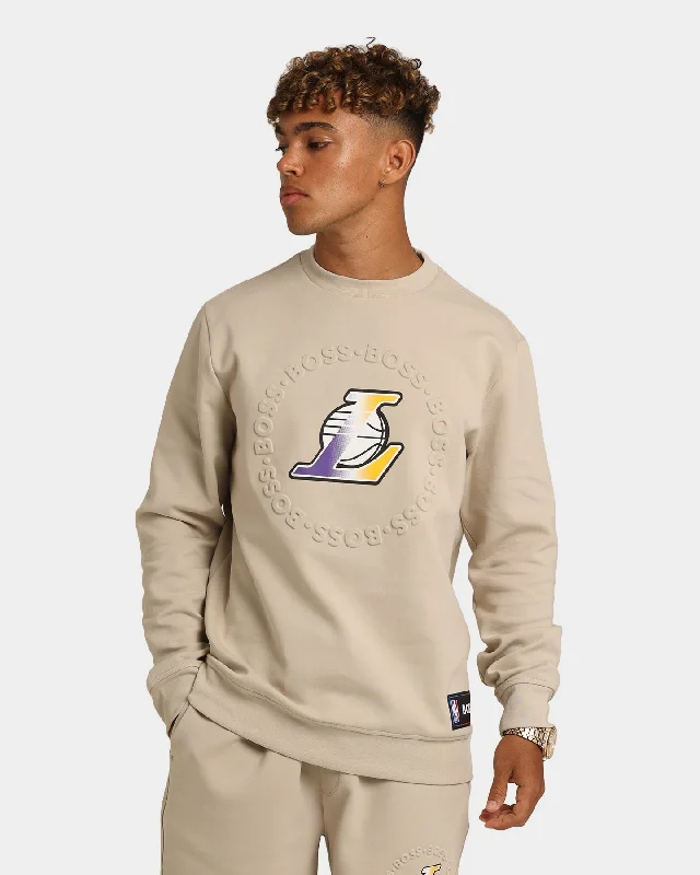 Hugo Boss Hugo Boss X NBA Basic Los Angeles Lakers Crewneck Sweatshirt Light Beige Hoodie with Applique Textured Unique