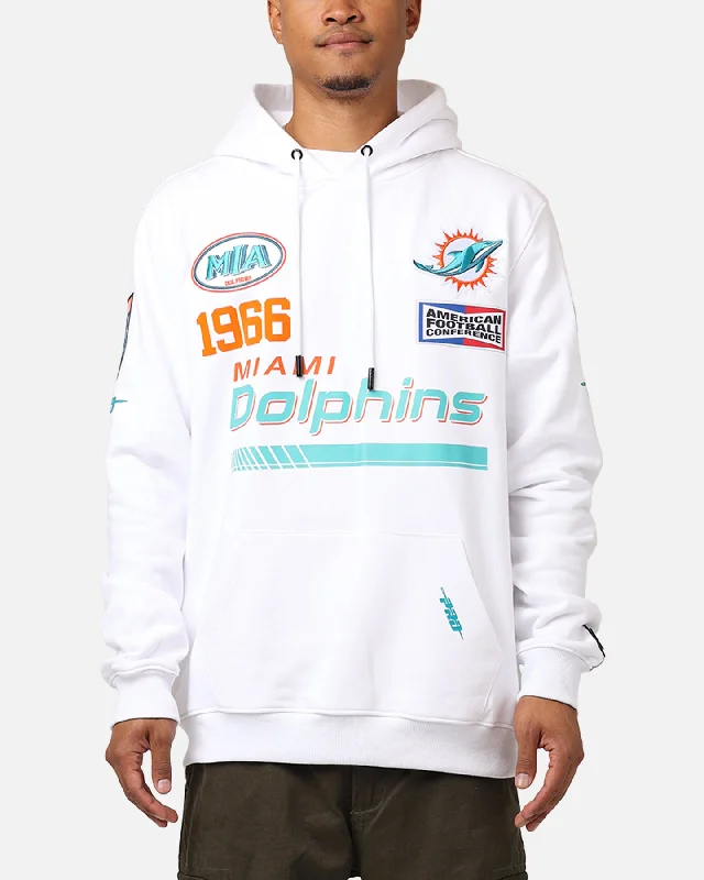 Pro Standard Miami Dolphins Fast Lane Hoodie White Hoodie with Hem Elastic Stretchable Comfortable