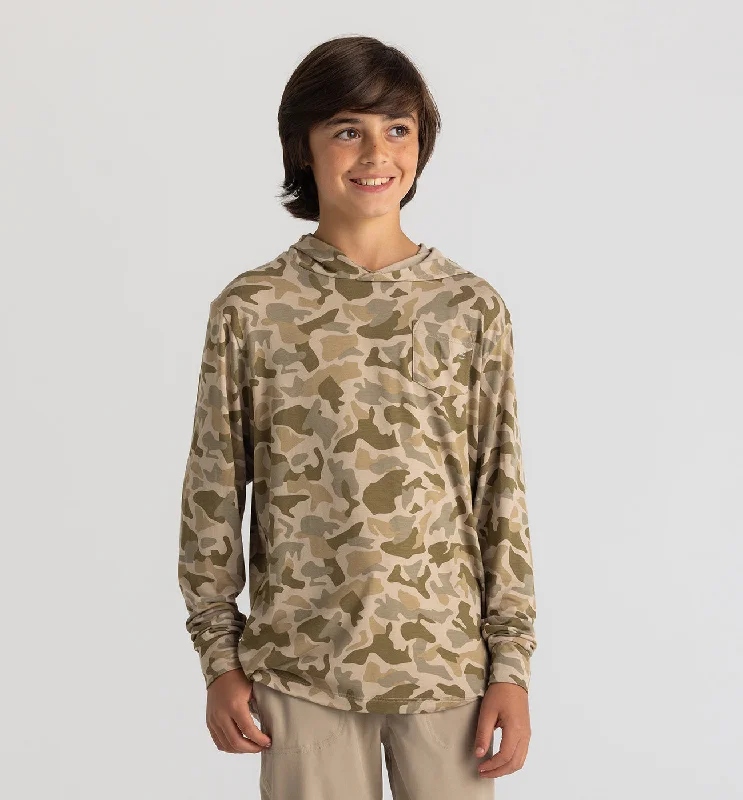 Youth Bamboo Shade Hoodie - Barrier Island Camo Hoodie with Thumb Holes Functional Cozy