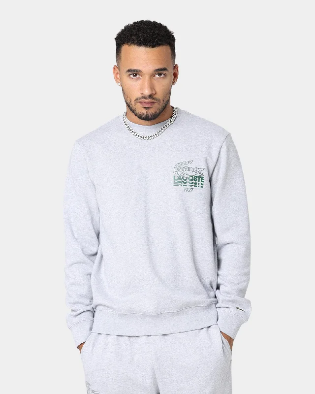 Lacoste Lifestyle Croc Logo Sweatshirt Silver Chine Hoodie with Longline Fit Extended Stylish