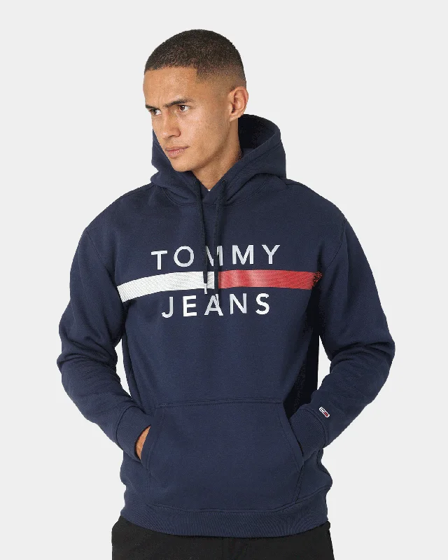 Tommy Jeans Reflective Flag Hoodie Twilight Navy Hoodie with Drawcord Adjustable Secure