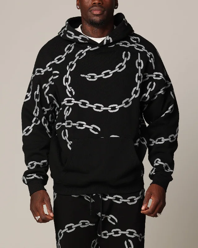 Saint Morta Chain Hoodie Black/Black Hoodie with Relaxed Fit Easy Casual