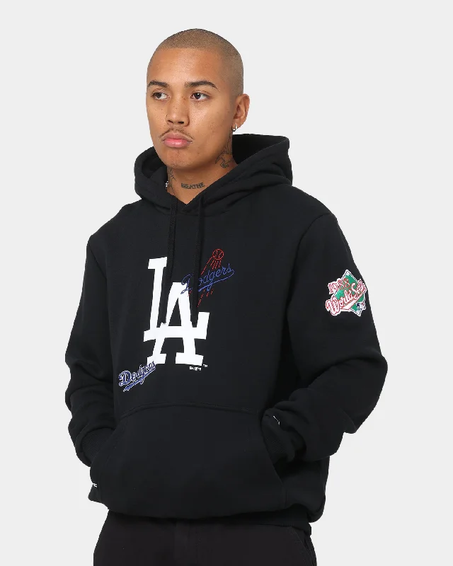 New Era Los Angeles Dodgers World Series Multi Logo Hoodie Black Hoodie with Hidden Zipper Minimalist Clean