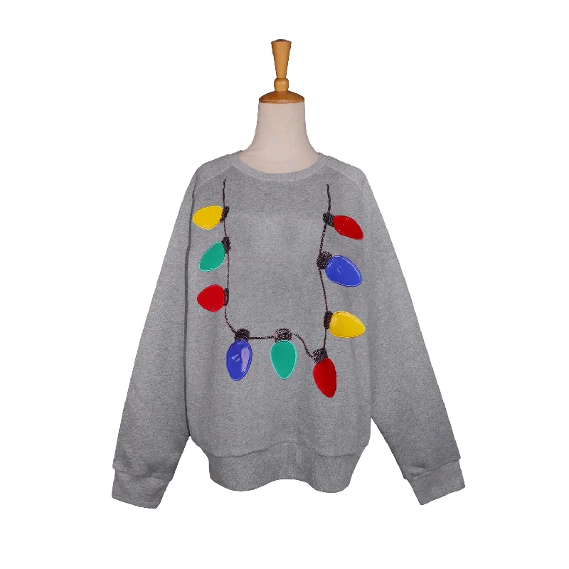 Christmas Lights Grey Sweatshirt Hoodie with Raw Hem Edgy Unfinished