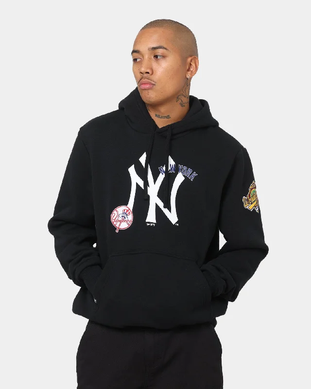 New Era New York Yankees World Series Multi Logo Hoodie Black Hoodie with Exposed Zipper Edgy Industrial