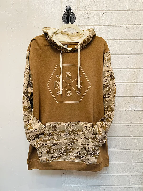 Digital Camo Hoodie - Badge Hoodie with Ribbed Cuffs Snug Fit Comfort