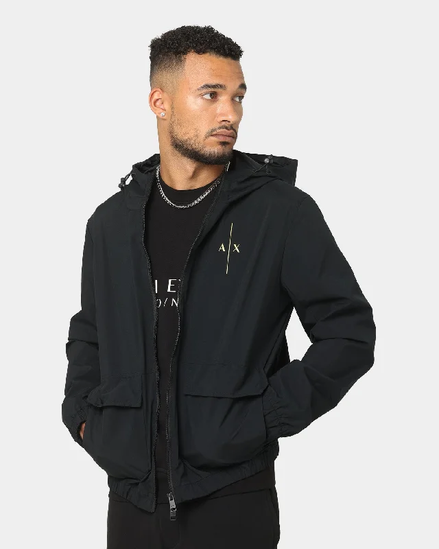 Armani Exchange Blouson Hoodie Black Hoodie with Ribbed Hem Stretchable Secure