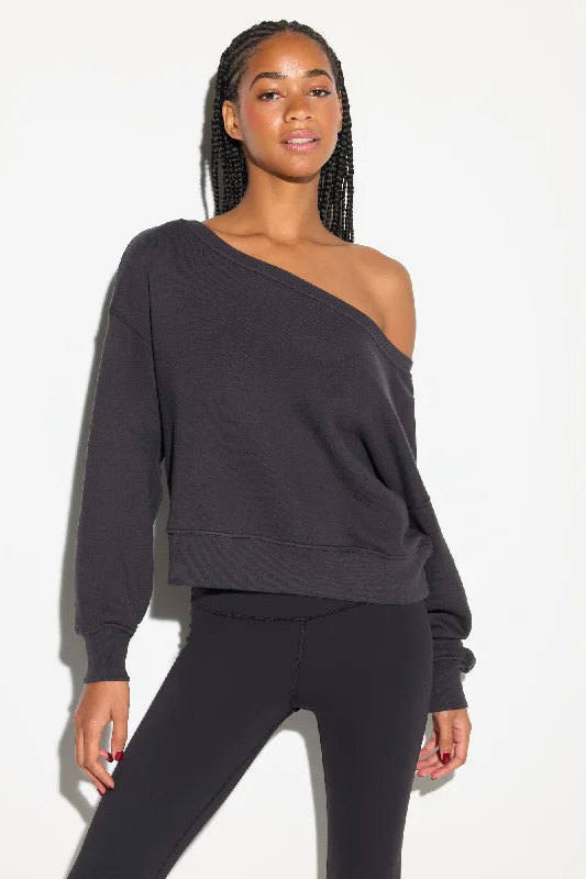 La Vida Off Shoulder Sweatshirt Hoodie with Set-In Sleeves Structured Classic