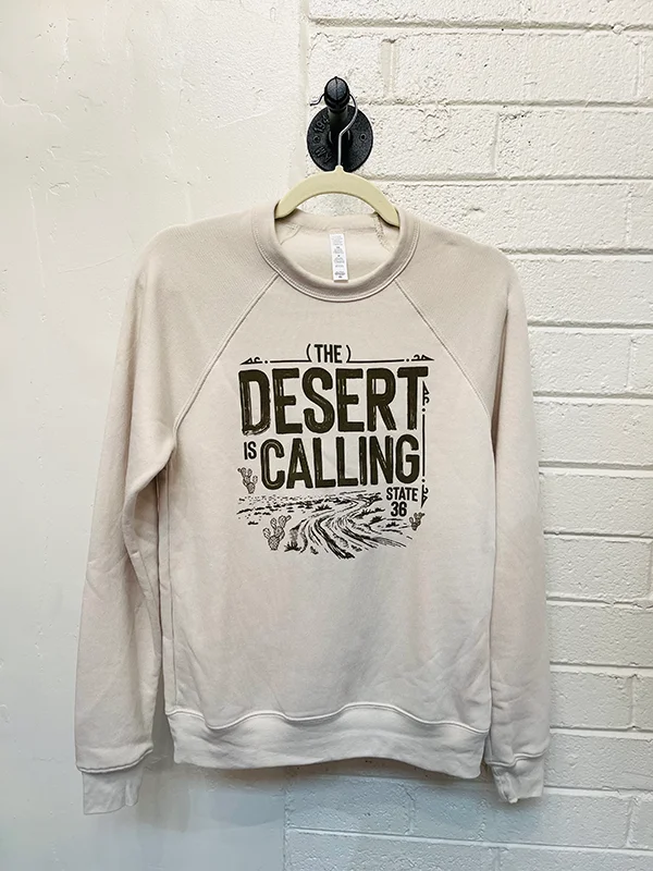 Crew Fleece Sweatshirt - Desert Is Calling Hoodie with Embroidery Detailed Premium