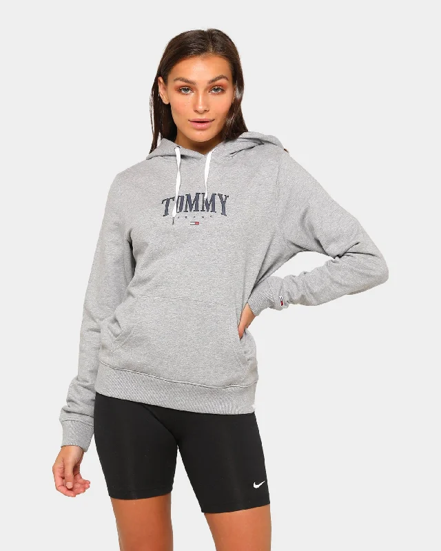 Tommy Jeans Women's TJW Essential Logo Hoodie Light Grey Heather Hoodie with Drop Shoulder Relaxed Streetwear