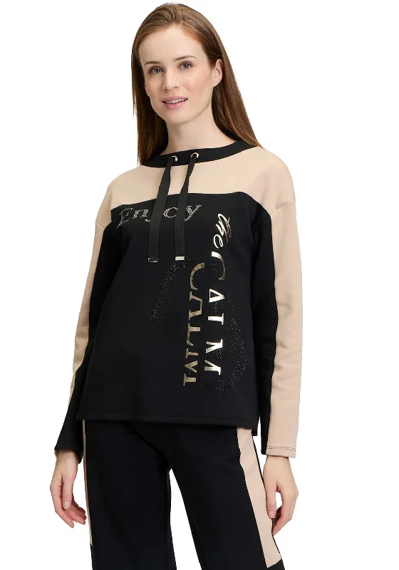 Betty Barclay Embellished Colour Block Sweatshirt, Black Hoodie with Hem Contrast Bold Stylish