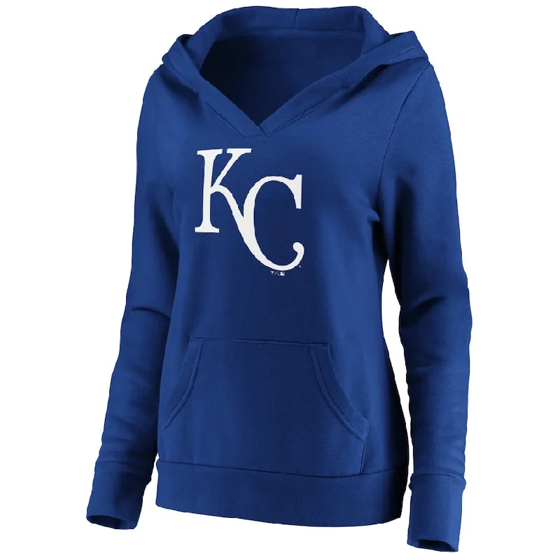 Kansas City Royals Women's Official Logo V-Neck Pullover Hoodie – by Fanatics Hoodie with Set-In Sleeves Structured Classic