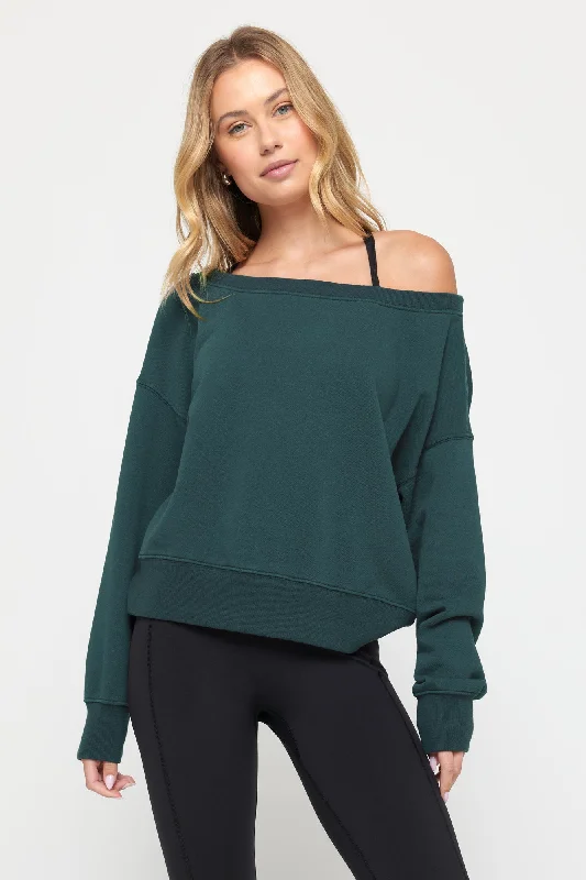 La Vida Off Shoulder Sweatshirt Hoodie with Color Block Contrast Stylish