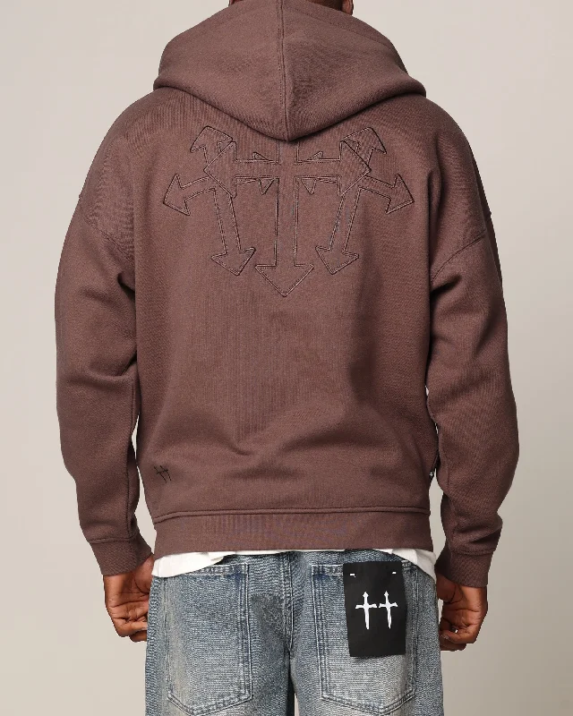 Saint Morta Sorrows Zip Hoodie Chocolate Hoodie with Typography Text Message