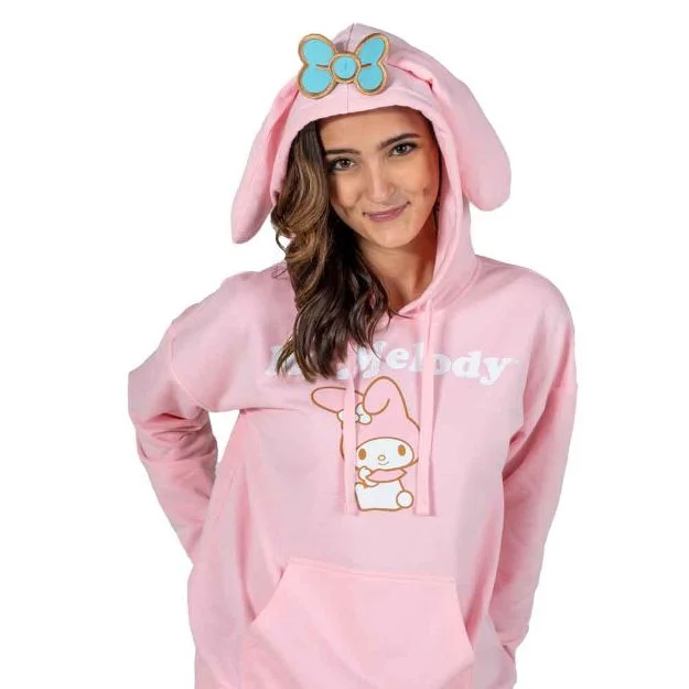 My Melody 3D Ears Juniors Cosplay Hoodie Hoodie with Drop Shoulder Relaxed Streetwear