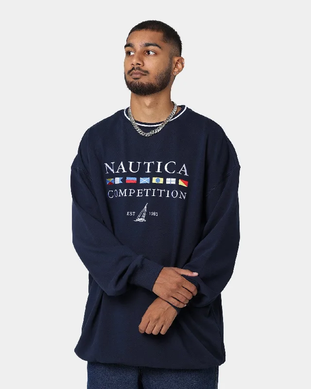 Nautica Polar Oversized Sweatshirt Dark Navy Hoodie with Raw Hem Edgy Unfinished