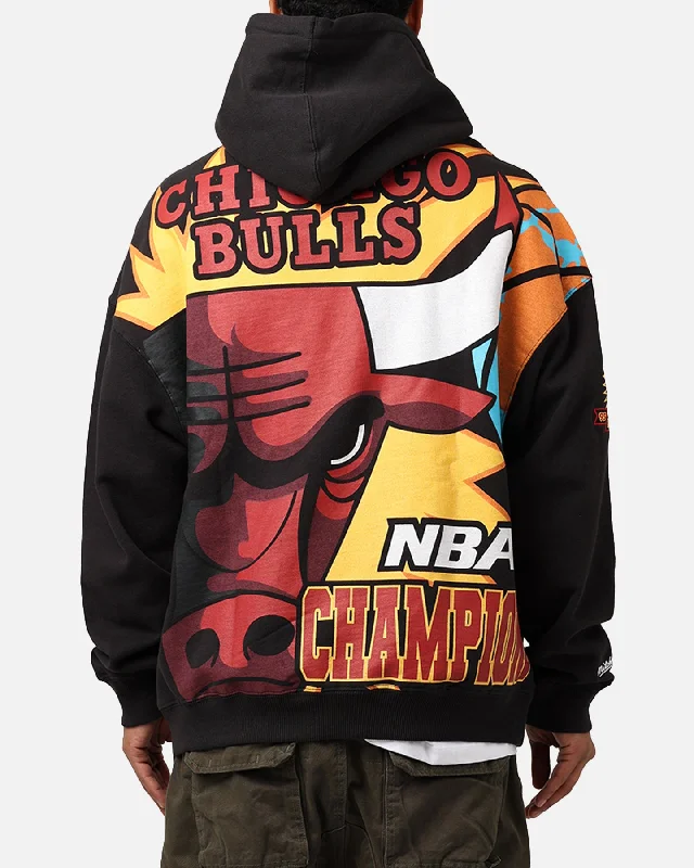 Mitchell & Ness Chicago Bulls 6 Time Hoodie Black Hoodie with Hem Fringe Bohemian Relaxed