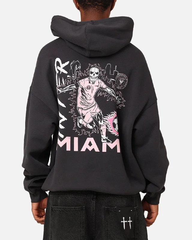 Mitchell & Ness Inter Miami CF Logo Hit Hoodie Faded Black Hoodie with Hem Embroidery Detailed Premium