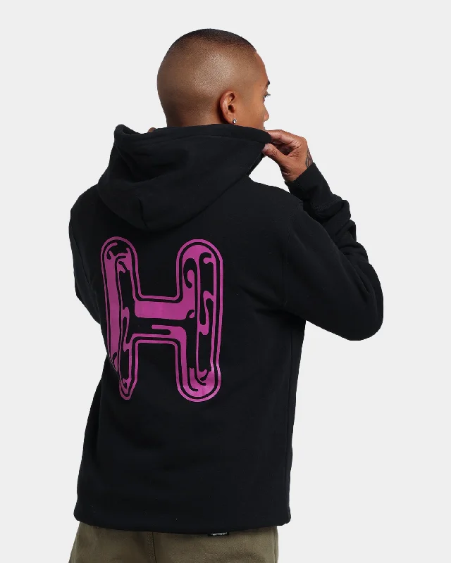 HUF Common H Zip Up Hoodie Black Hoodie with Side Slits Relaxed Casual