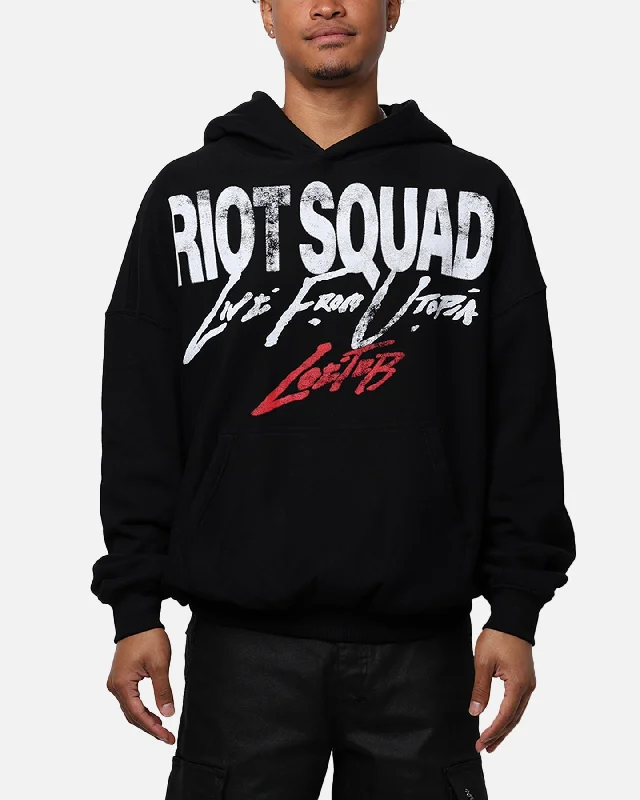 Loiter Riot Hoodie Black Hoodie with Longline Fit Extended Stylish