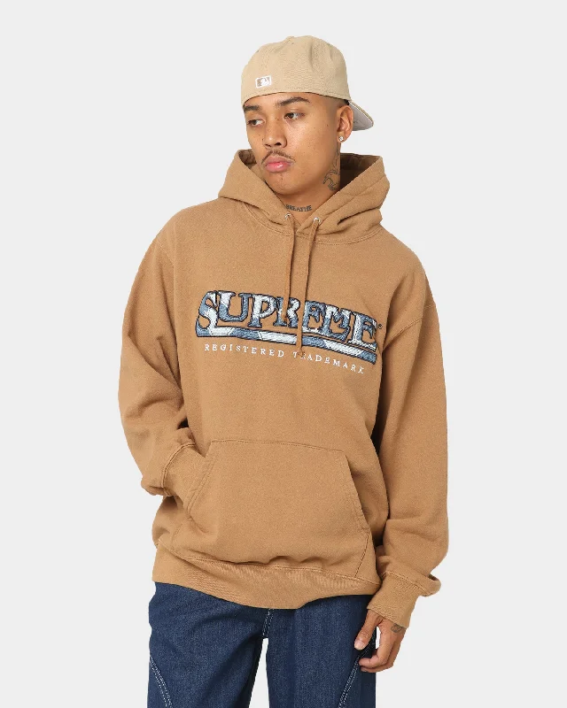 Supreme Denim Logo Hoodie Brown Hoodie with Hem Drawcord Adjustable Customizable