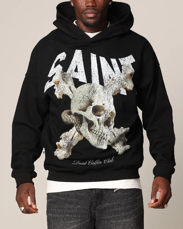 Saint Morta Dead Coffin Club Hoodie Black Hoodie with Batwing Sleeves Loose Dramatic