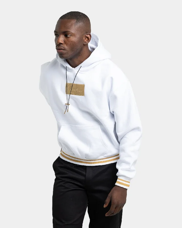 Karl Kani Signature Box Oversized Hoodie White Hoodie with Slit Hem Functional Movement