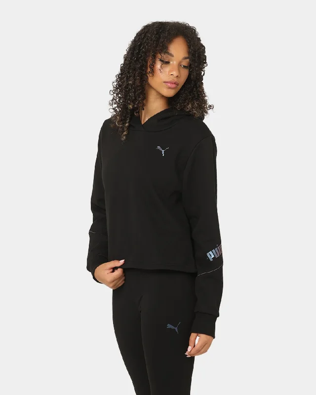 PUMA Women's Cyber Cropped Hoodie Puma Black Hoodie with Hem Elastic Stretchable Comfortable