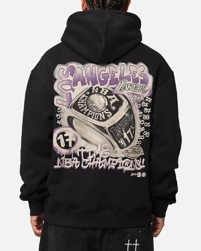 Mitchell & Ness Los Angeles Lakers Champs Graffiti Hoodie Faded Black Hoodie with Metallic Shiny Futuristic