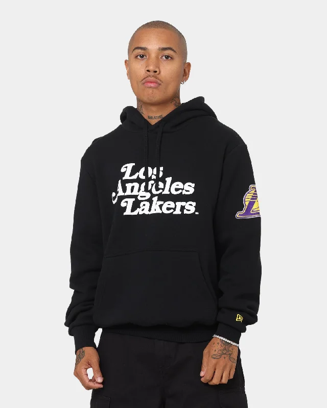 New Era Los Angeles Lakers Puff Print Hoodie Black Hoodie with Crew Neck Simple Timeless