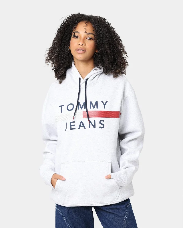 Tommy Jeans Reflective Flag Hoodie Silver Grey Heather Hoodie with Cuffed Sleeves Snug Secure