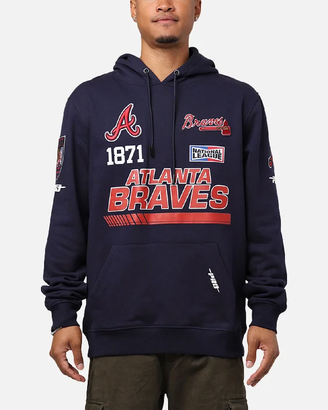 Pro Standard Atlanta Braves Fast Lane Hoodie Midnight Navy Hoodie with Hem Detail Decorative Unique